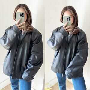 Vintage Leather Black 100% Genuine Leather Zip Up Bomber Jacket XXL